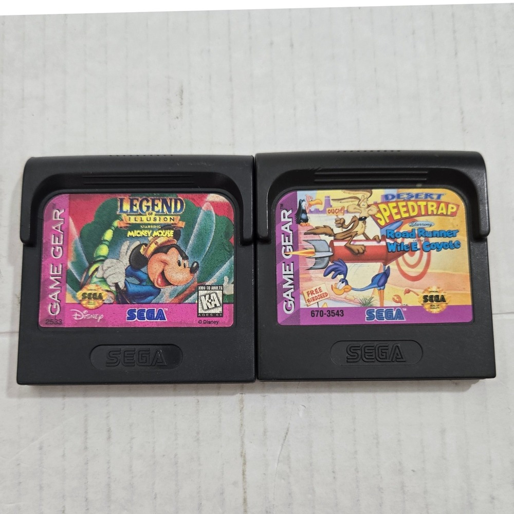 Sega Game Gear 2 Game Lot Mickey Mouse Legend of Illusion Desert Speedtrap USA